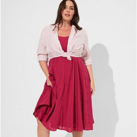 Torrid Textured Trapeze Contemporary Feminine Midi Dress Boho Casual Event - Picture 1 of 16